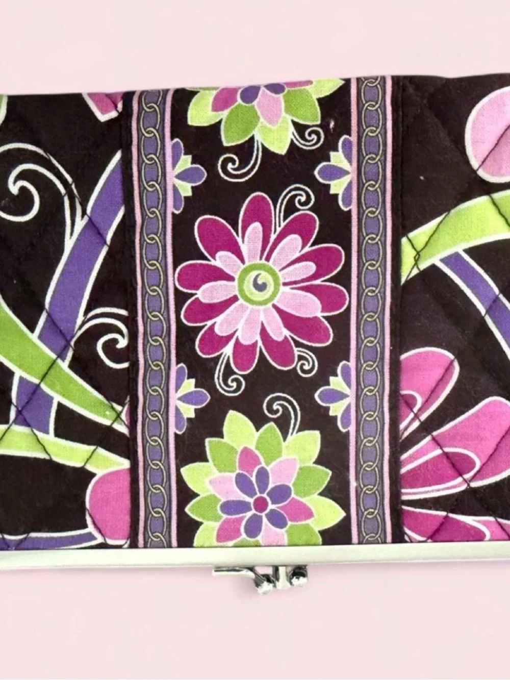 Vera Bradley Quilted Floral Clasp Wallet - Brown, Pink & Green